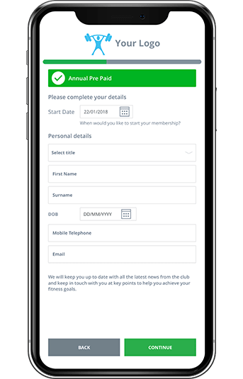 Club management booking app screen